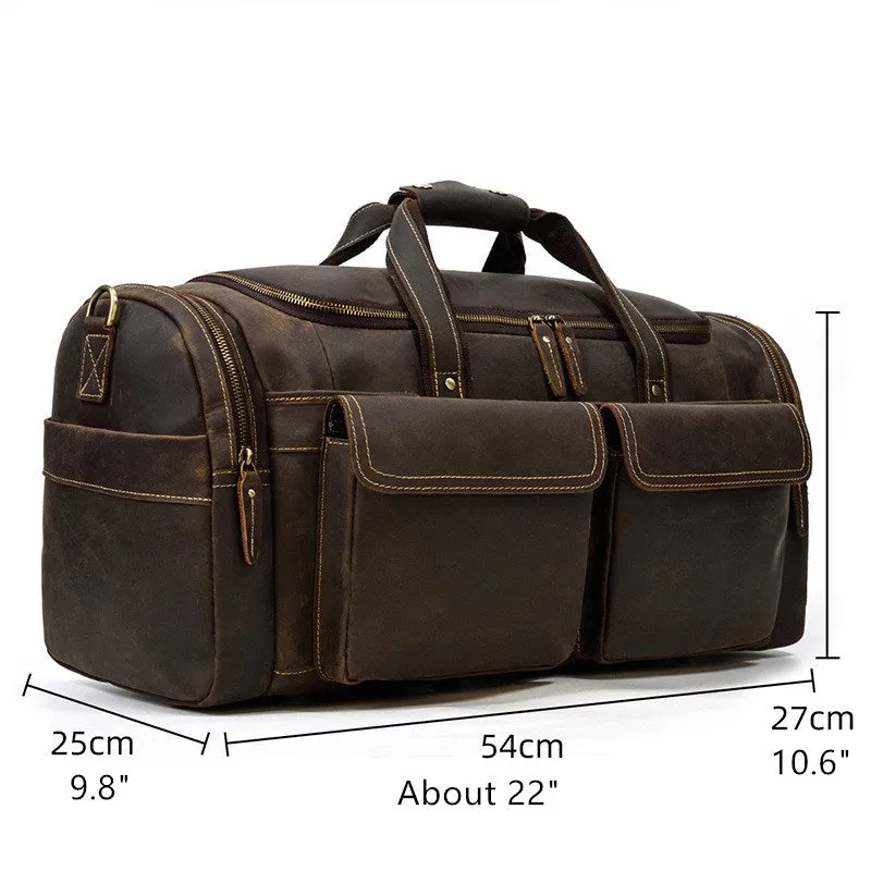 22" Large Size Travel Bag Personalized Leather Duffel Bag Weekend Bag