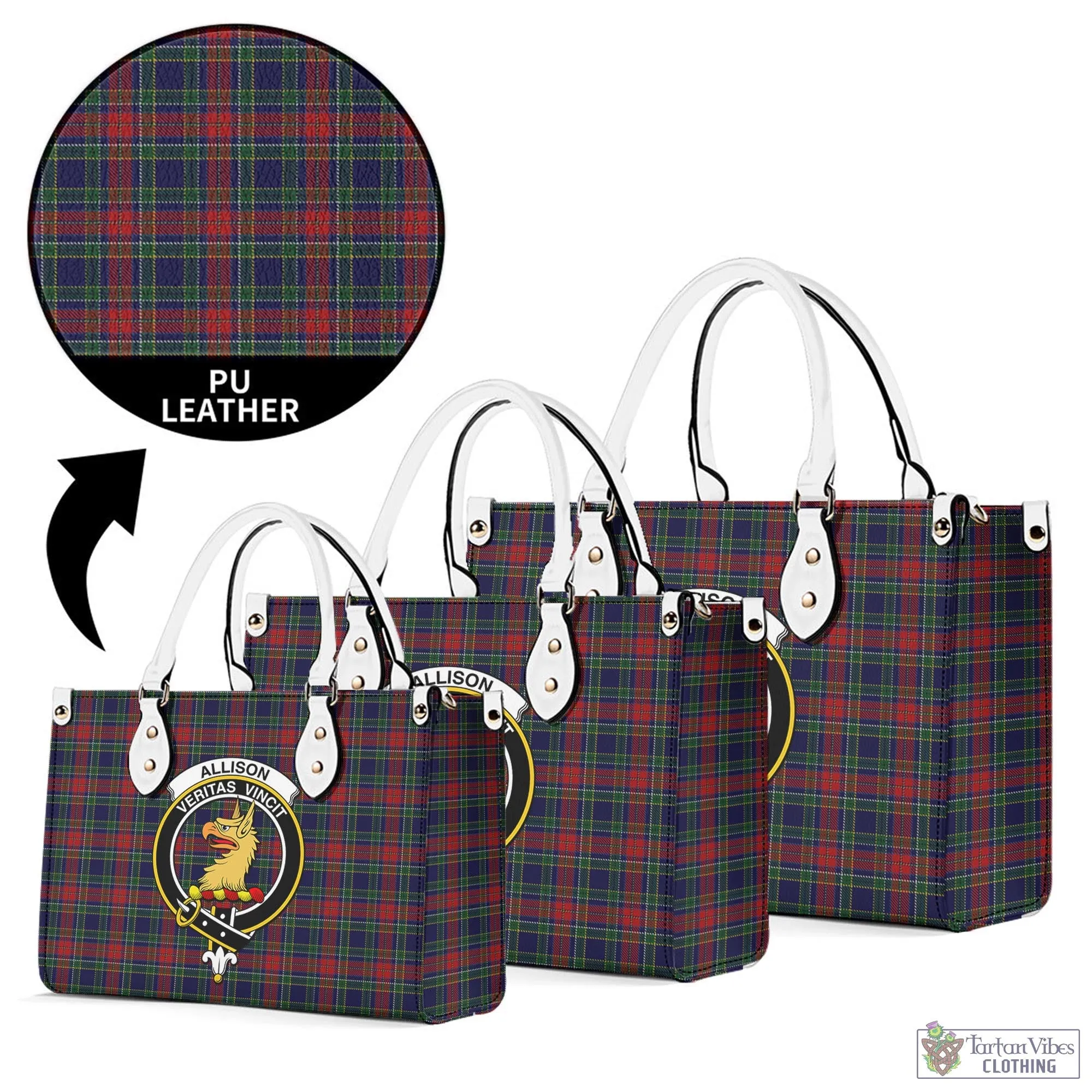 Allison Red Tartan Luxury Leather Handbags with Family Crest