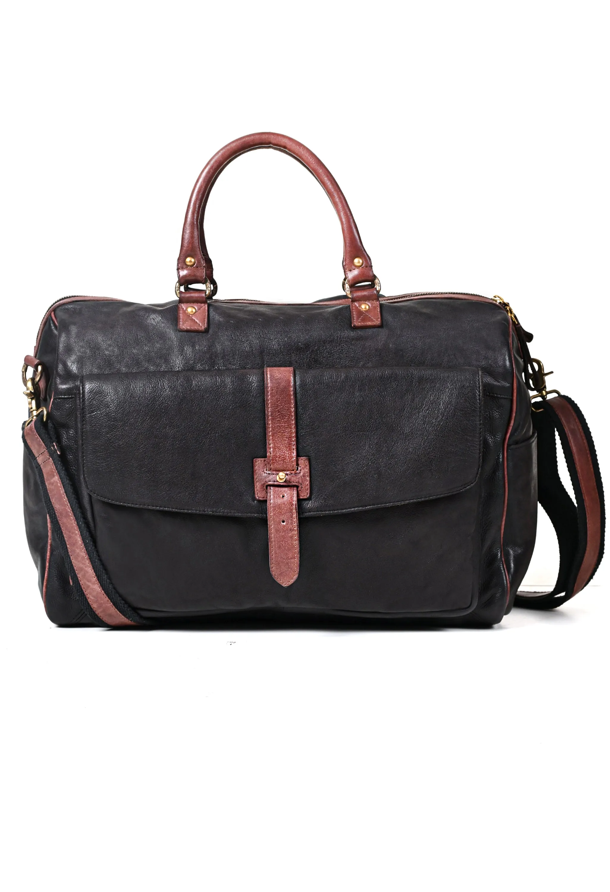 Art N Vintage Drifter: Real Leather Black Duffle Bag