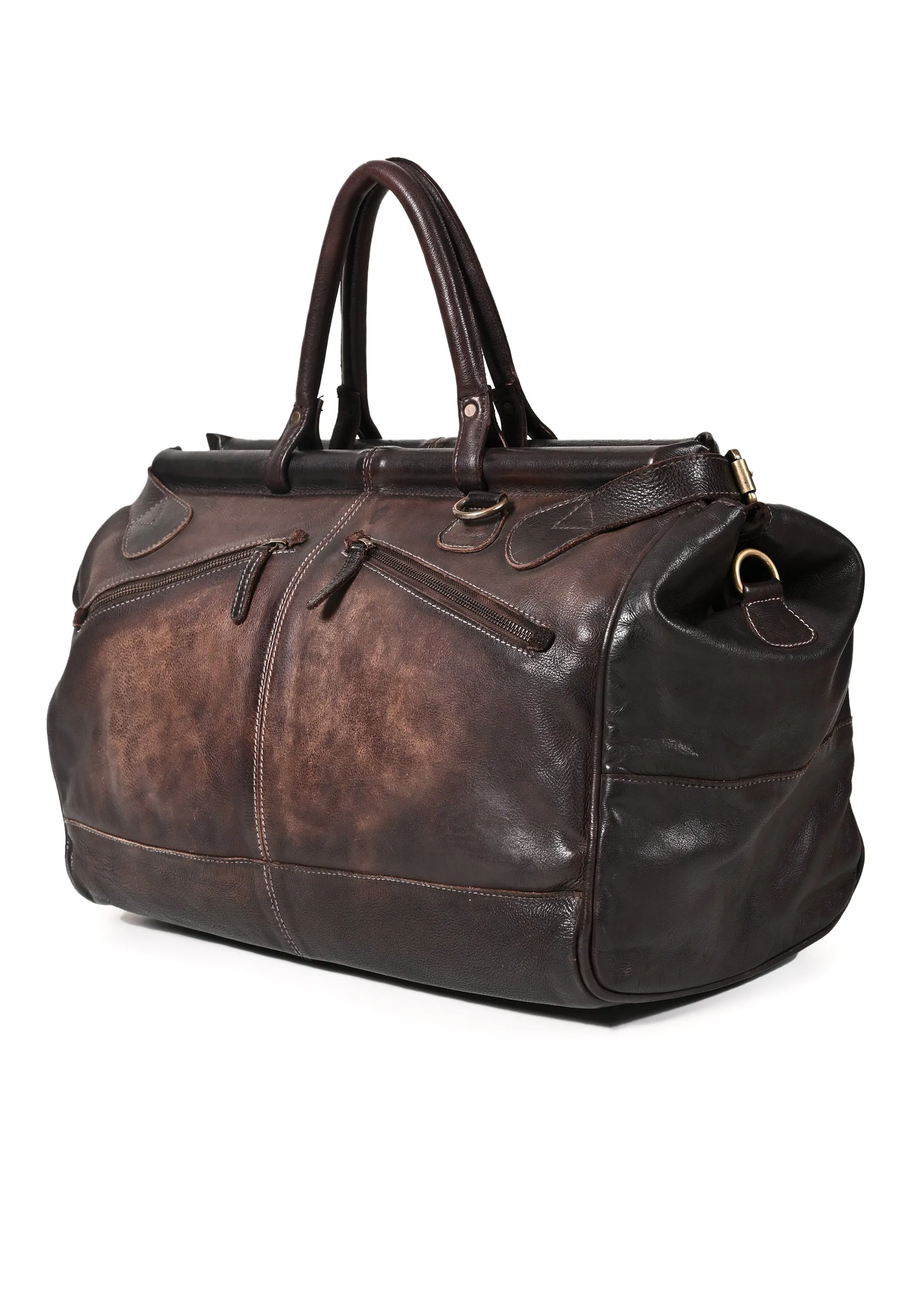 Art N Vintage Drifter: Real Leather Brown Duffle Bag