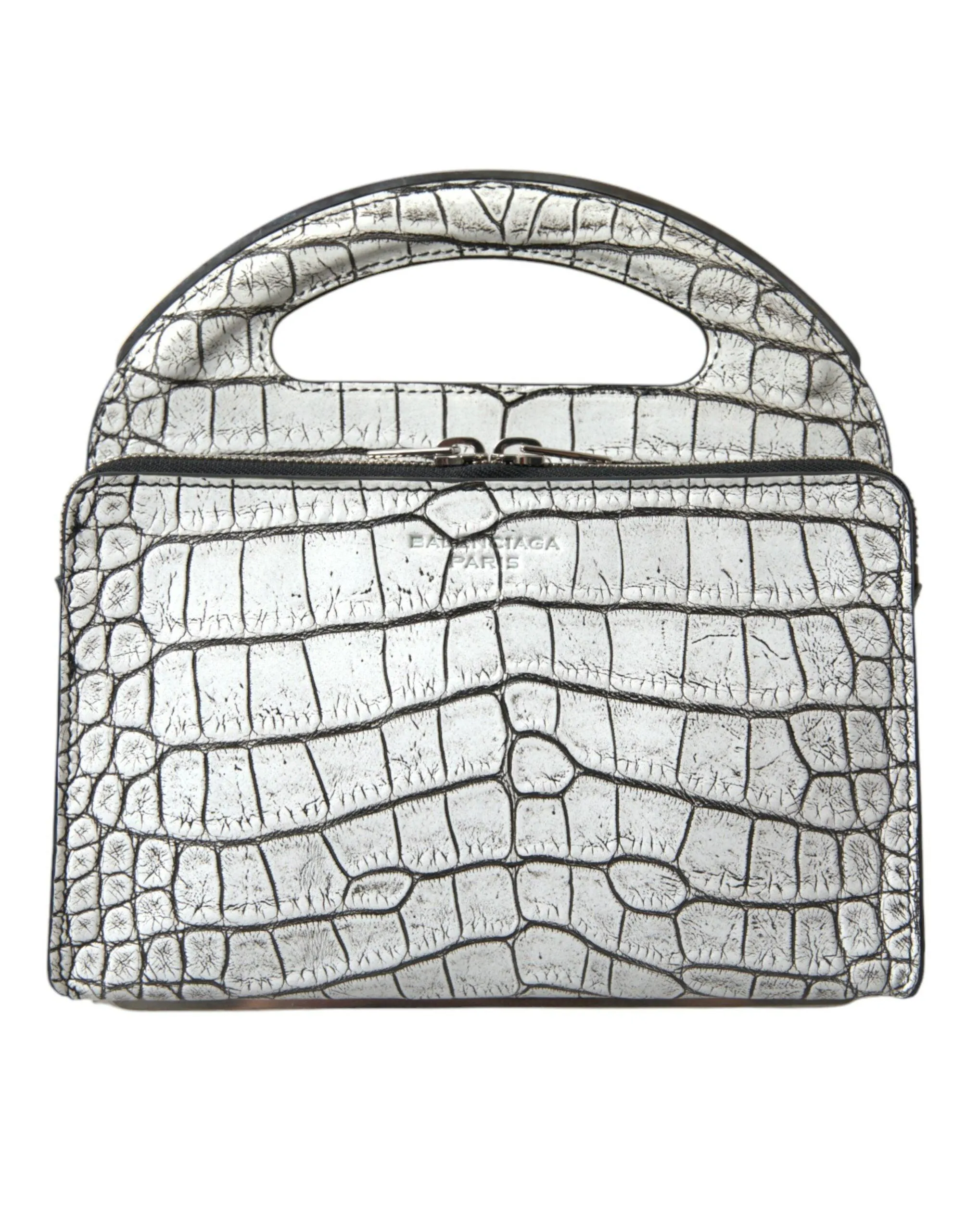 Balenciaga Gray Alligator Top Handle Mini Bag In Gris