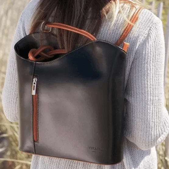 Black Leather Convertible Backpack & Tote Bag, Italian Leather Handbag