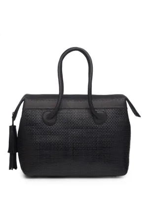 Black Woven Leather Handbag