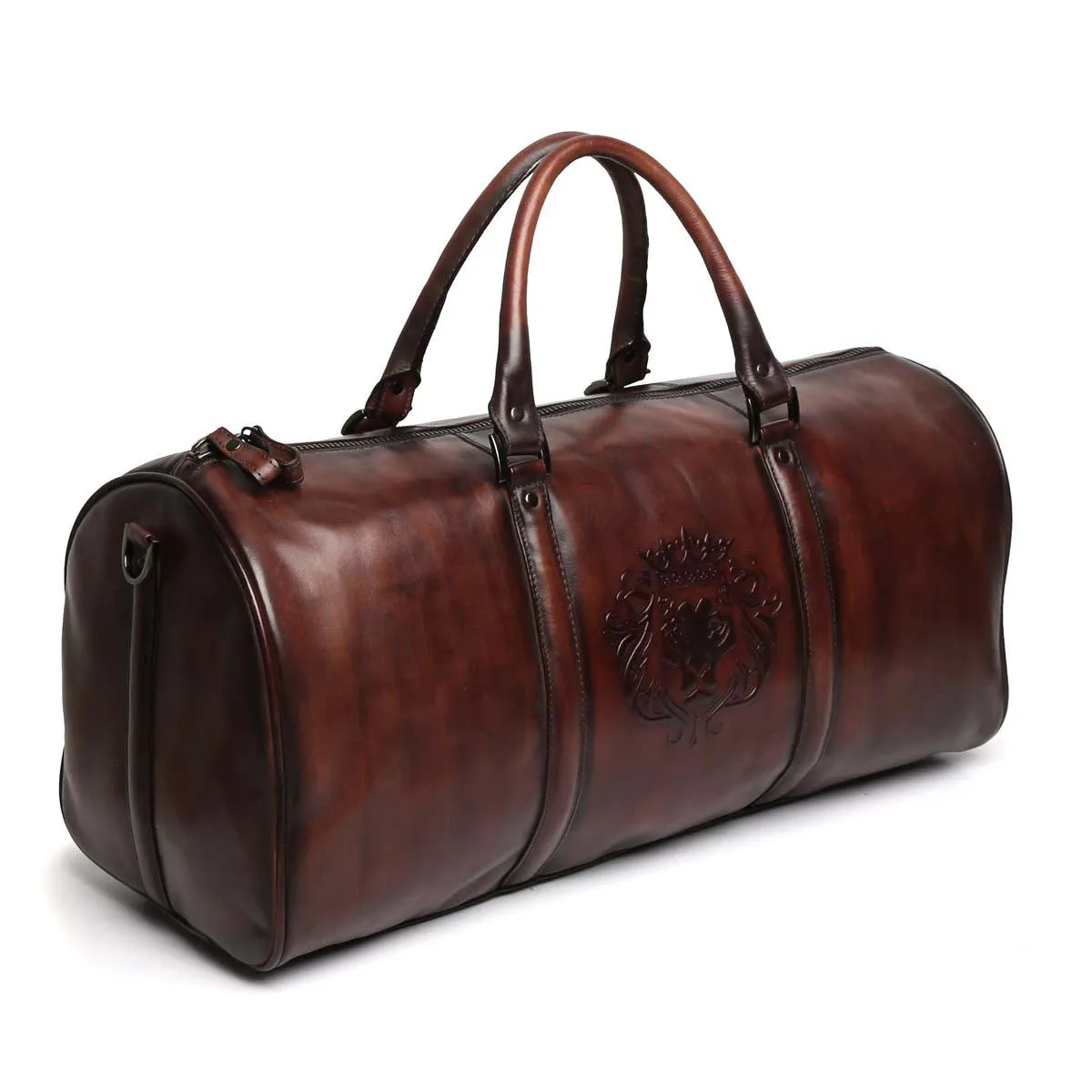 Brune X Bareskin Embossed Lion Dark Brown Leather Duffle Bag