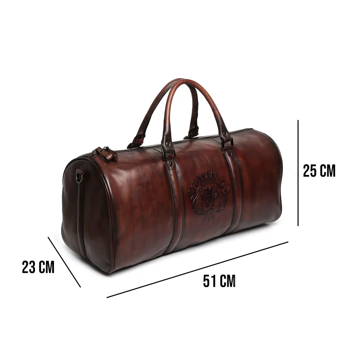 Brune X Bareskin Embossed Lion Dark Brown Leather Duffle Bag