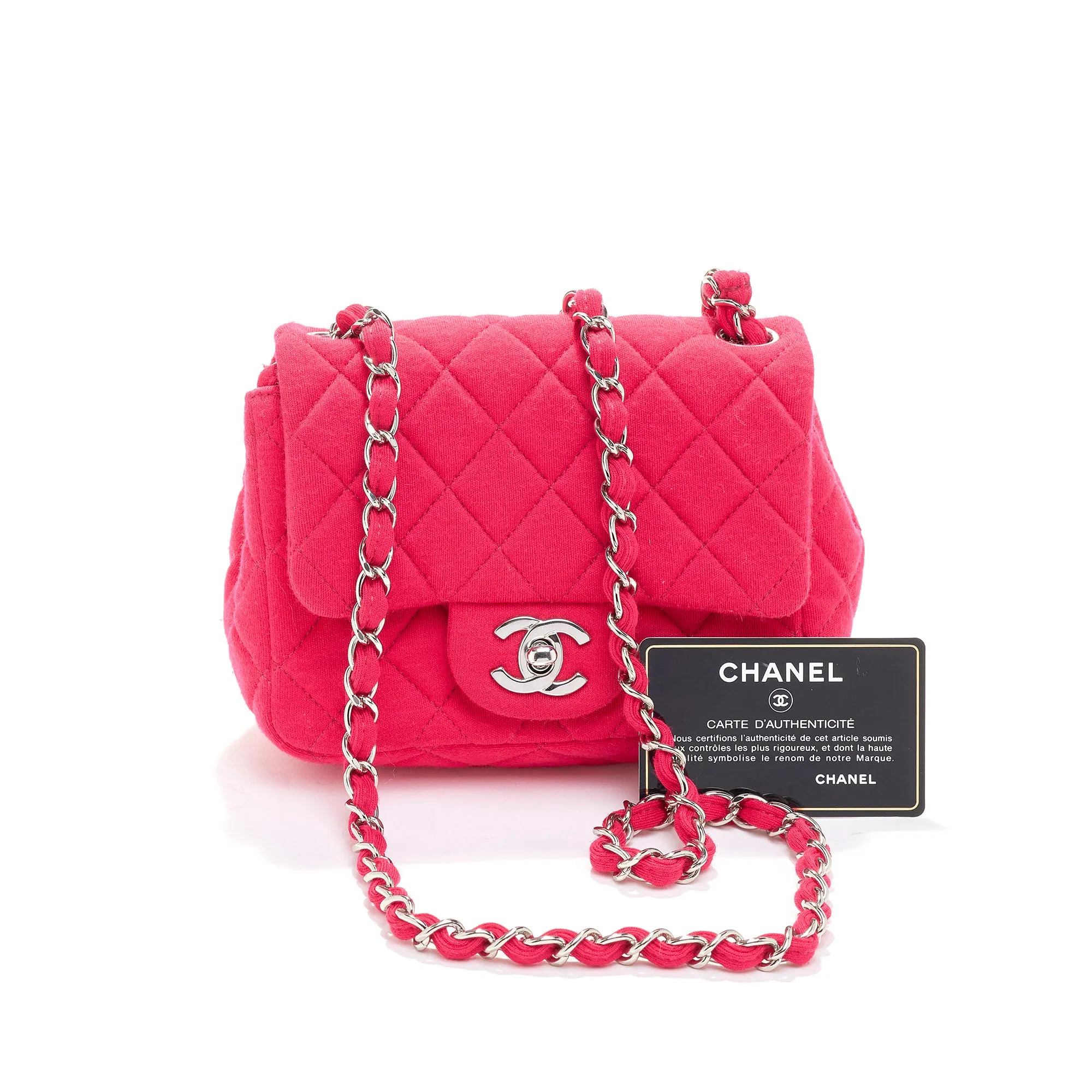 Chanel Mini Square Flap Bag Magenta Jersey