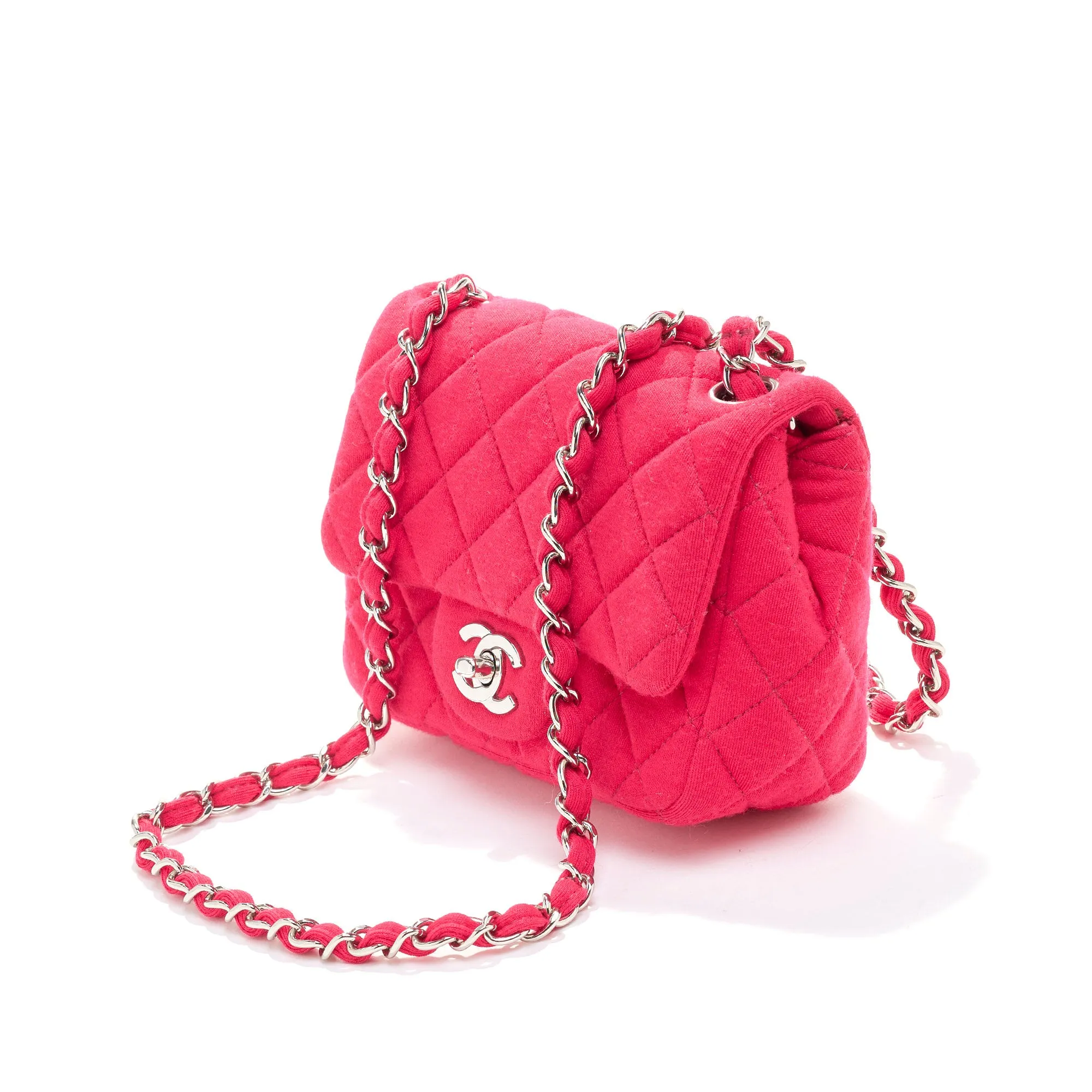 Chanel Mini Square Flap Bag Magenta Jersey