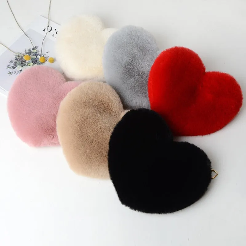 Darianrojas Fashion Women's Heart Shaped Handbags Cute Kawaii Faux Fur Crossbody Bags Wallet Purse Plush Chain Shoulder Bag Lady Handbag