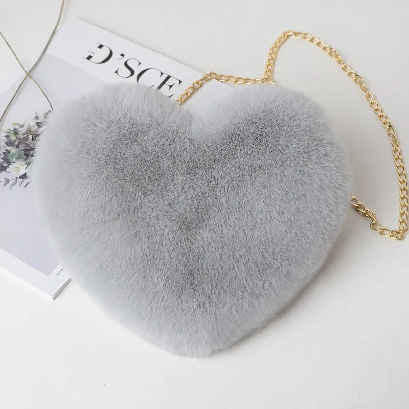 Darianrojas Fashion Women's Heart Shaped Handbags Cute Kawaii Faux Fur Crossbody Bags Wallet Purse Plush Chain Shoulder Bag Lady Handbag