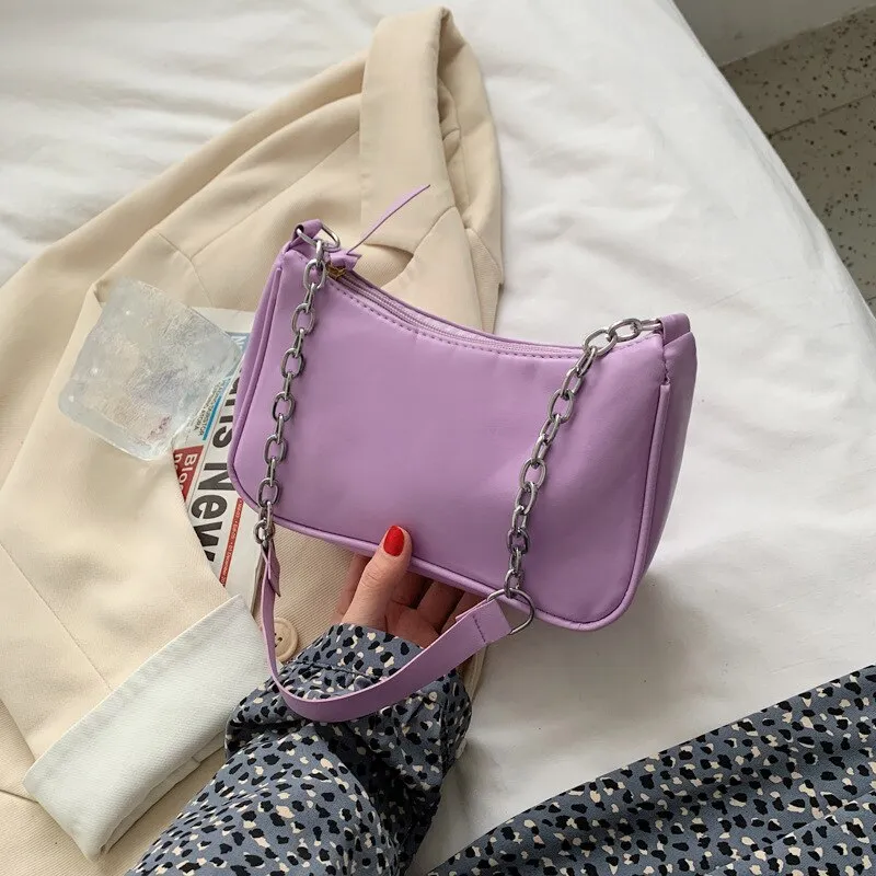 Darianrojas Soft PU Leather Women Purple Underarm Bag Retro Solid Color Ladies Handbags Fashion Design Girls Small Shoulder Bags