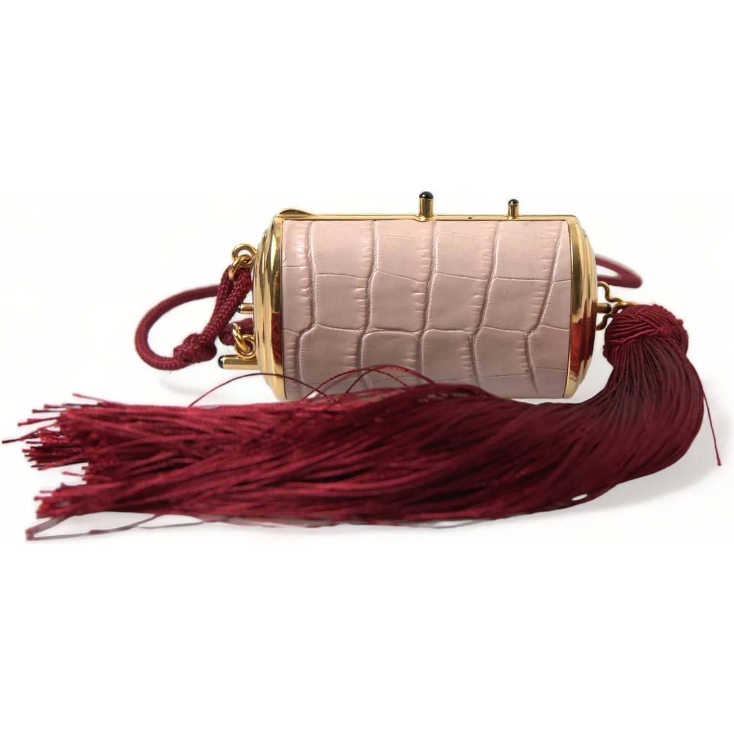 Dolce & Gabbana Exotic Pink Leather Mini Mirror Bag with Tassel