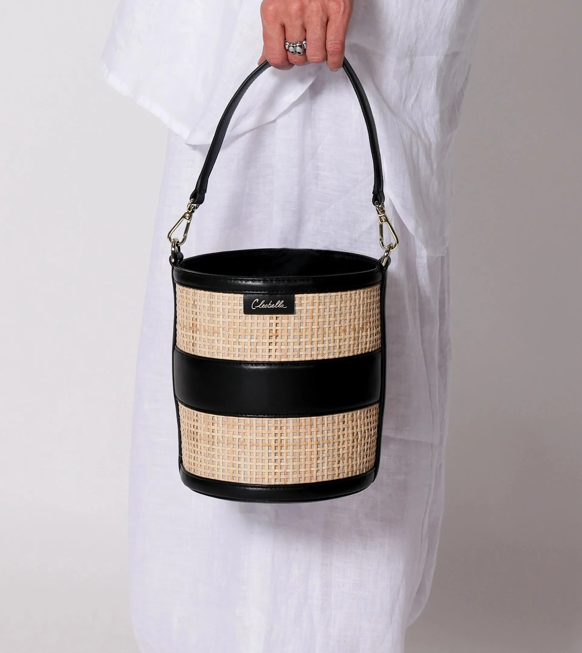 Emery Rattan Bucket Bag | Natural & Black