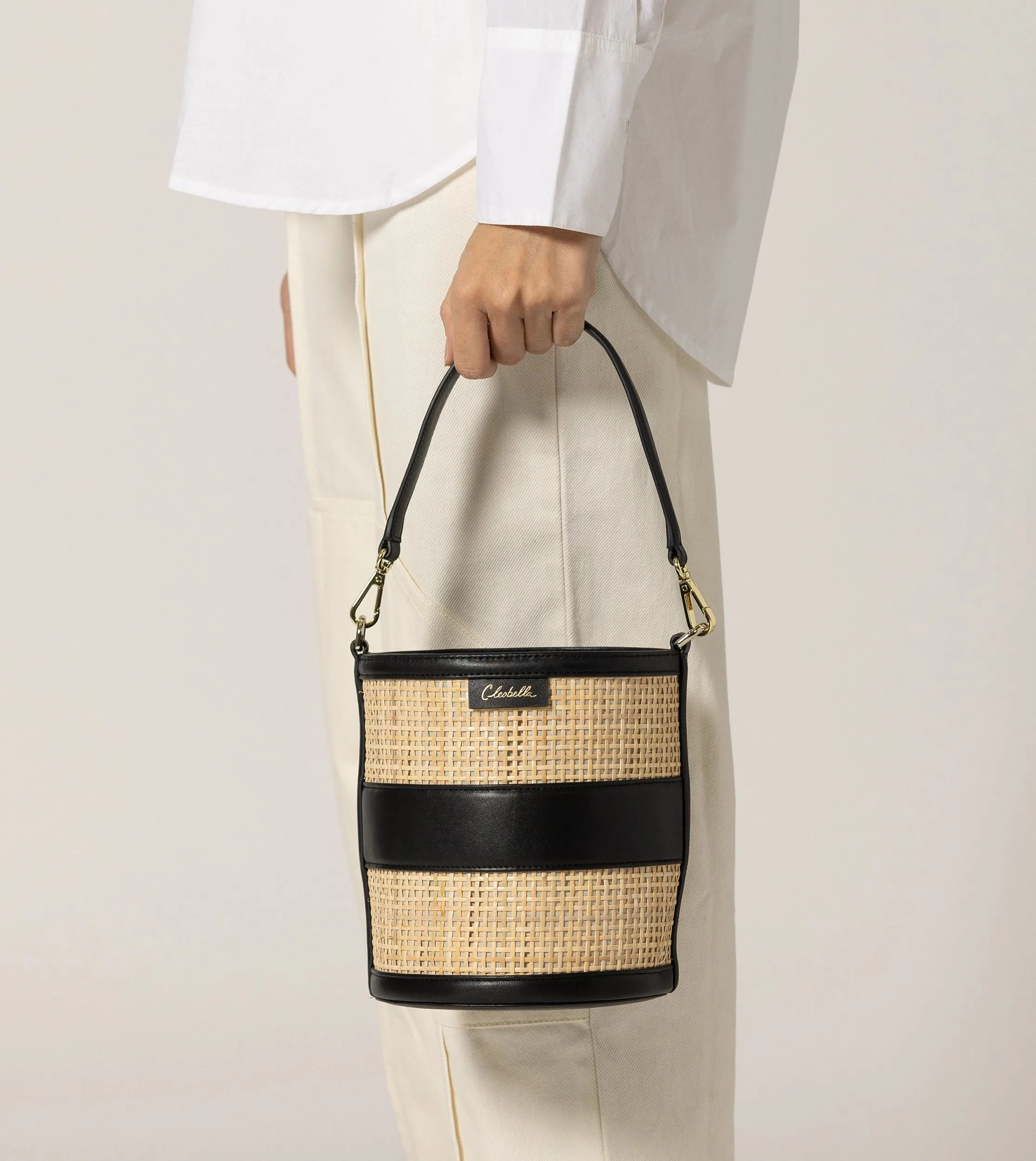 Emery Rattan Bucket Bag | Natural & Black