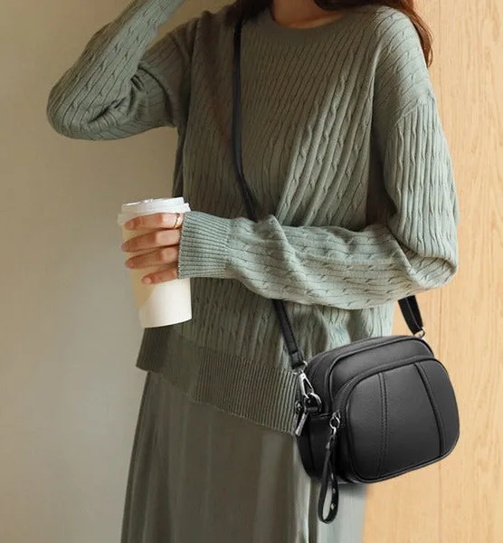 Genuine soft leather crossbody bag for women new fashionable shoulder small round bag three-layer large capacity mother bag for women