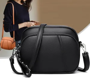 Genuine soft leather crossbody bag for women new fashionable shoulder small round bag three-layer large capacity mother bag for women