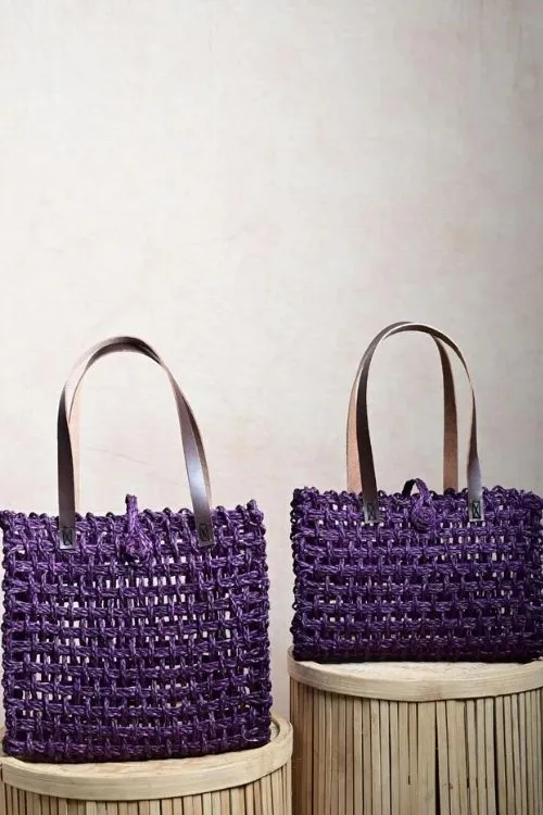 Handmade Sabai Grass Mesh Bag - Large (Lavender)