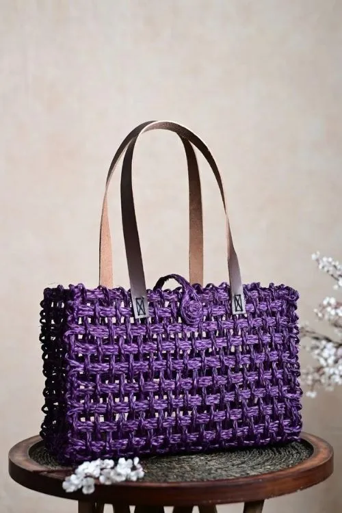 Handmade Sabai Grass Mesh Bag - Large (Lavender)