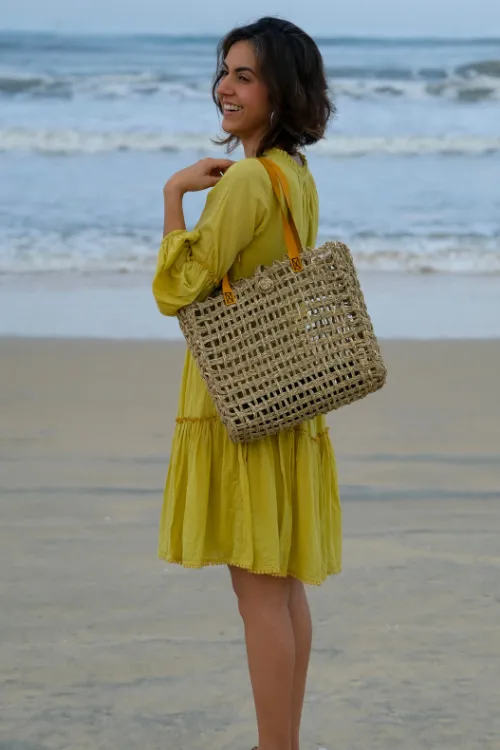 Handmade Sabai Grass Mesh Bag - Large (Turmeric)