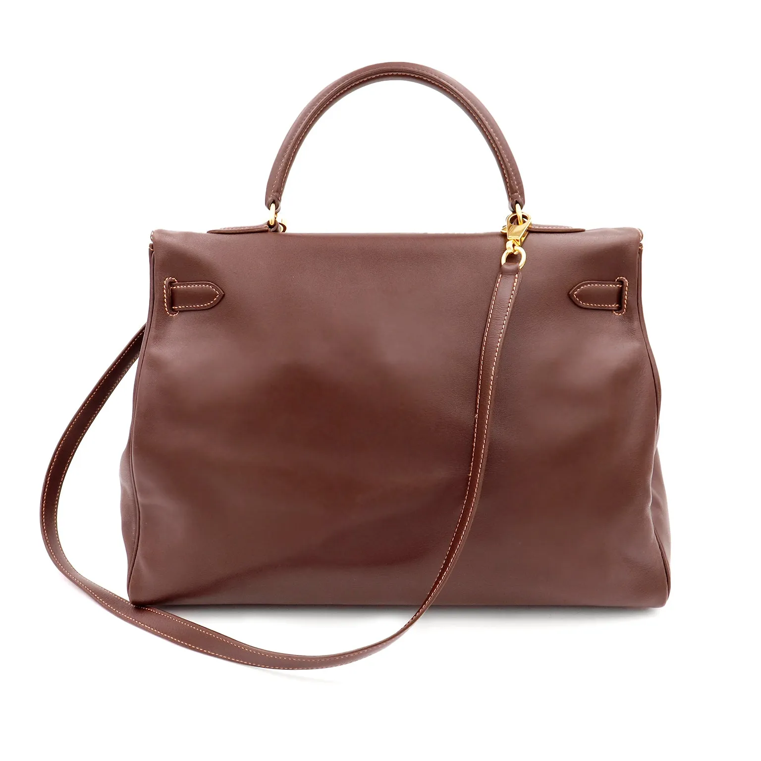 Hermes Kelly 35 Retourne in Havane Gulliver Leather with Rose Poudre Stitching