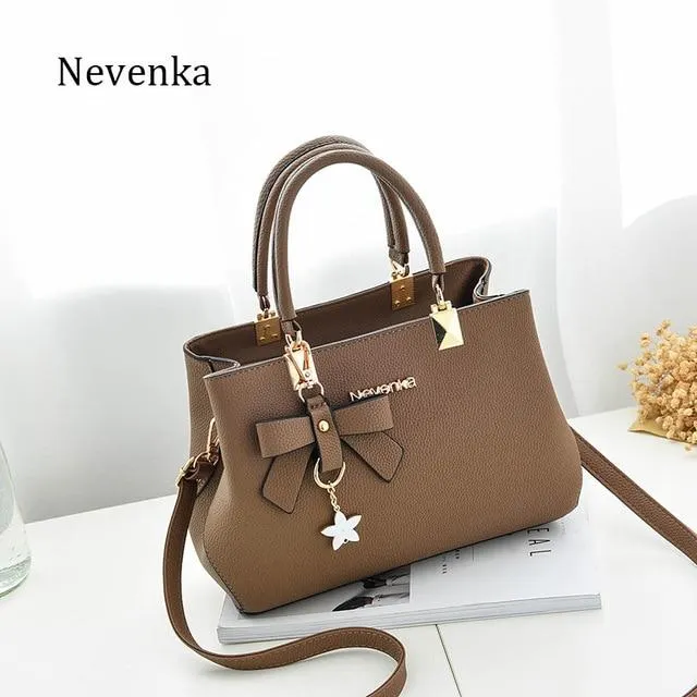 Nevenka 2018 Women Handbags Brand Design Leather Bags Bow Star Pendant Fashion Solid Style Shoulder Bags Luxury Casual Tote