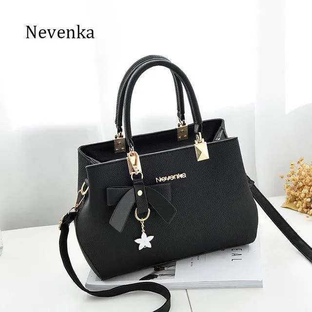 Nevenka 2018 Women Handbags Brand Design Leather Bags Bow Star Pendant Fashion Solid Style Shoulder Bags Luxury Casual Tote