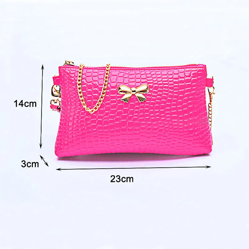 New Women's Chain PU Small Shoulder Bag Crocodile Bow Decoration Clutch Pouch Bags HB88