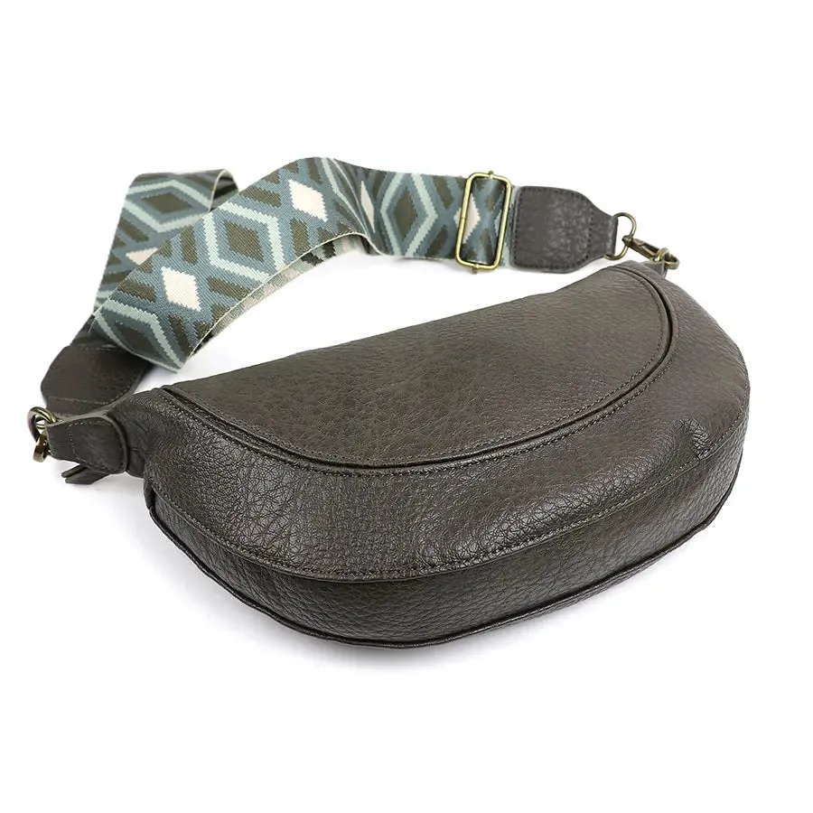 POM Slate Grey Vegan Leather Classic Half Moon Bag