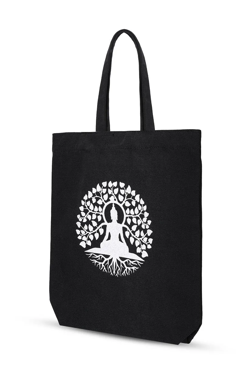 Premium Cotton Canvas Tote Bag- Buddha Black