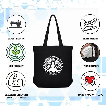 Premium Cotton Canvas Tote Bag- Buddha Black