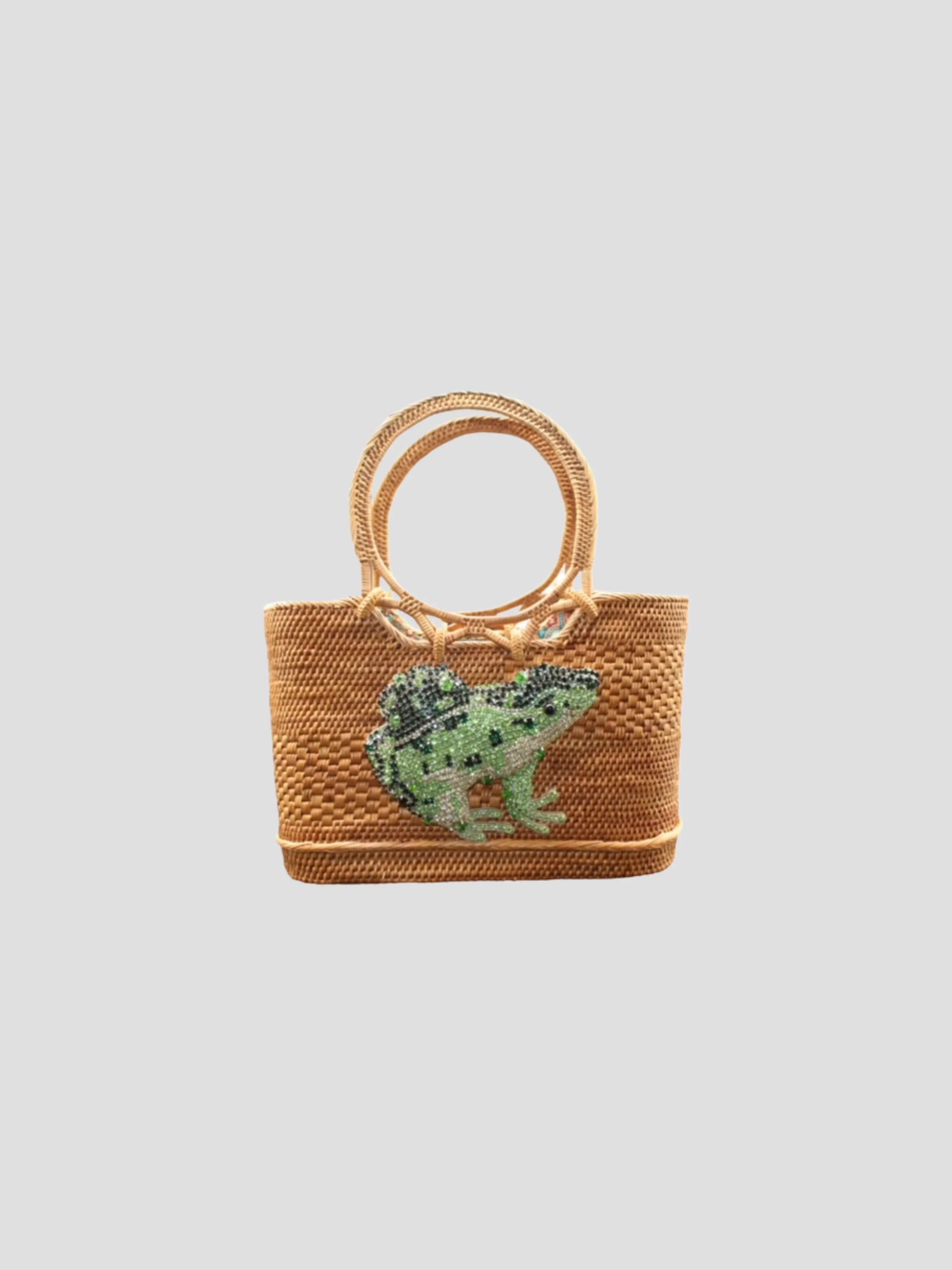 Raffia Tote with Green Bullfrog