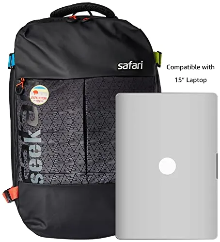 Safari Seek 45 Ltrs Large Overnighter Travel Laptop Backpack, Water Resistant Spacious Bag for Travelling and Camping, All-Purpose Bag for Business & Leisure- Black