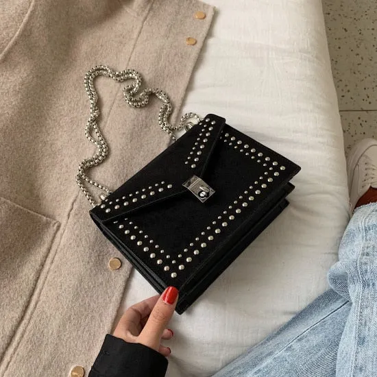 Scrub Leather Brand Designer Shoulder Simple Bags For Women 2021 Chain Rivet Luxury Crossbody Bag Female Fashion Small Handbags