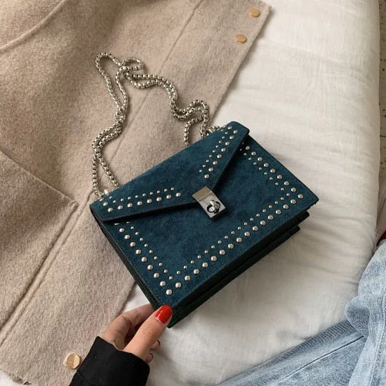 Scrub Leather Brand Designer Shoulder Simple Bags For Women 2021 Chain Rivet Luxury Crossbody Bag Female Fashion Small Handbags