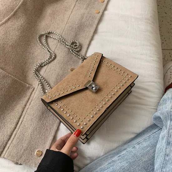 Scrub Leather Brand Designer Shoulder Simple Bags For Women 2021 Chain Rivet Luxury Crossbody Bag Female Fashion Small Handbags