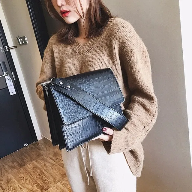 Small Vintage Retro Female Pu Leather Shoulder Messenger Bags Girls Ladies Alligator Crossbody Bag Crocodile Women Handbags New