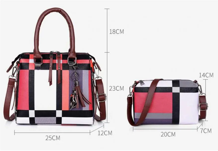 SMOOZA  Luxury Designer Plaid Women's Handbag Set (4pc) with Adorable Decoration