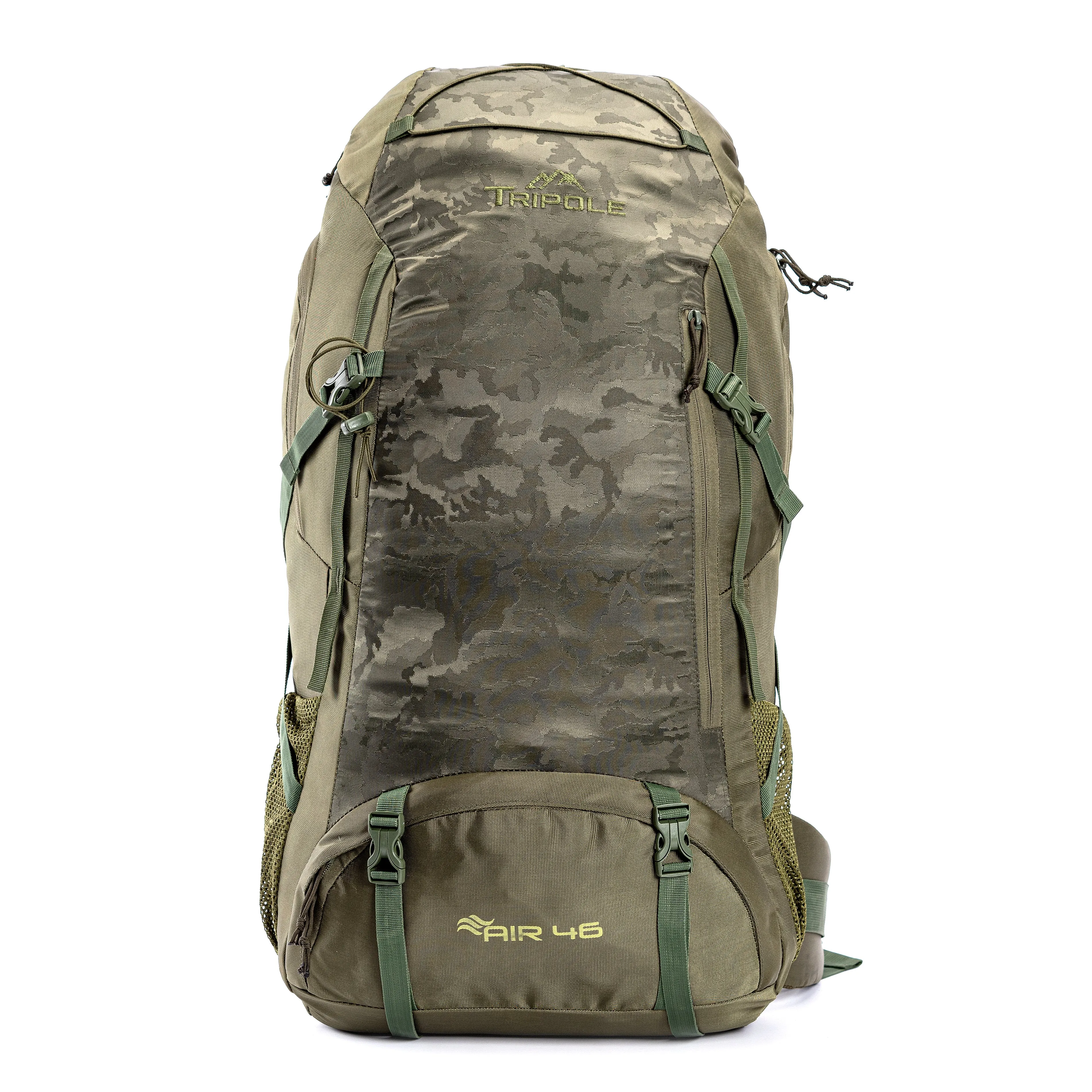 Tripole Air Trekking and Travel Rucksack with Rain Cover and Laptop Sleeve | 3 Year Warranty | Green Jacquard | 46 Litres