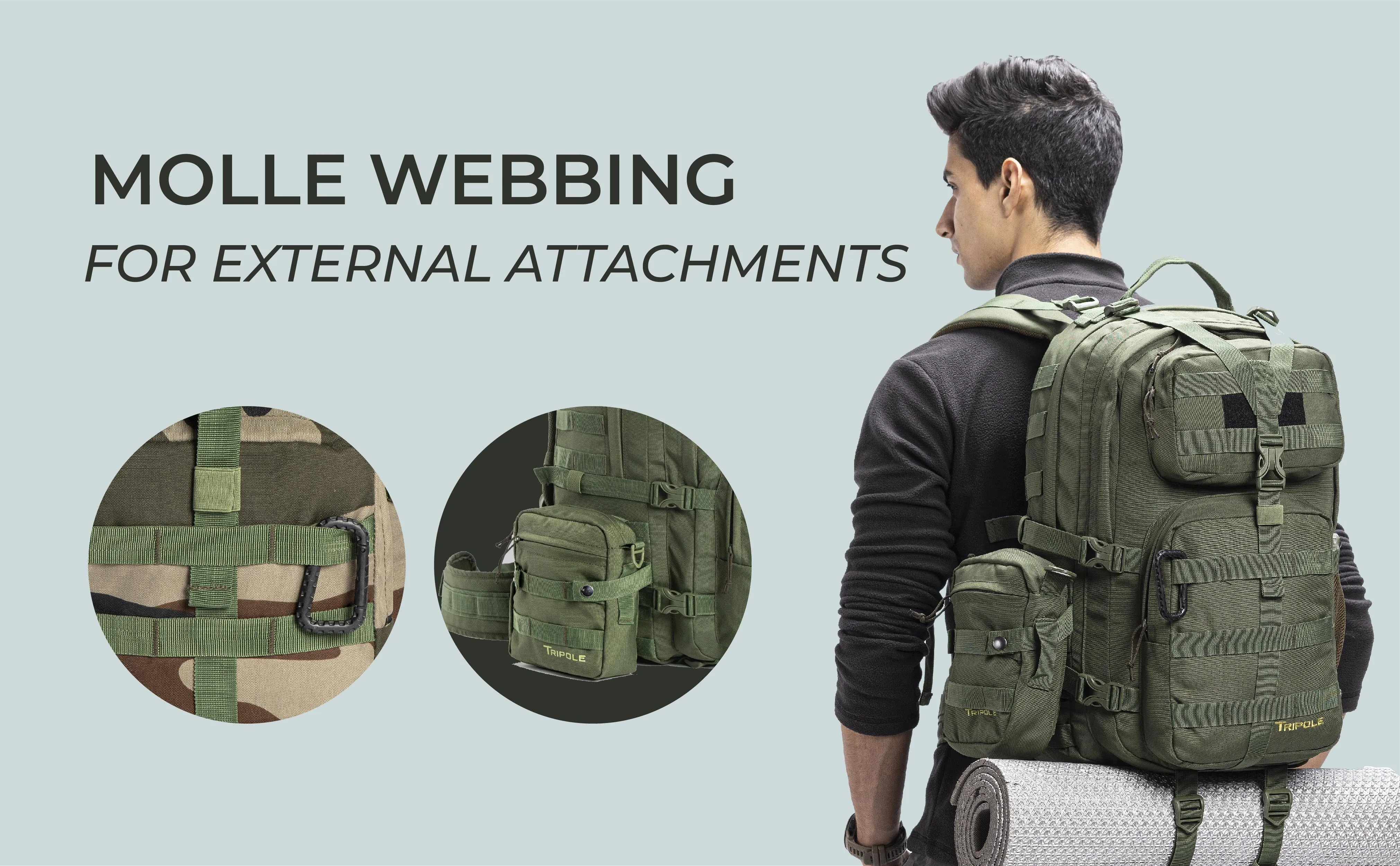 Tripole Alfa 45 Litres Military Tactical Backpack and Rucksack with Detachable Sling Bag | Rain Cover | 3 Year Warranty - Army Green