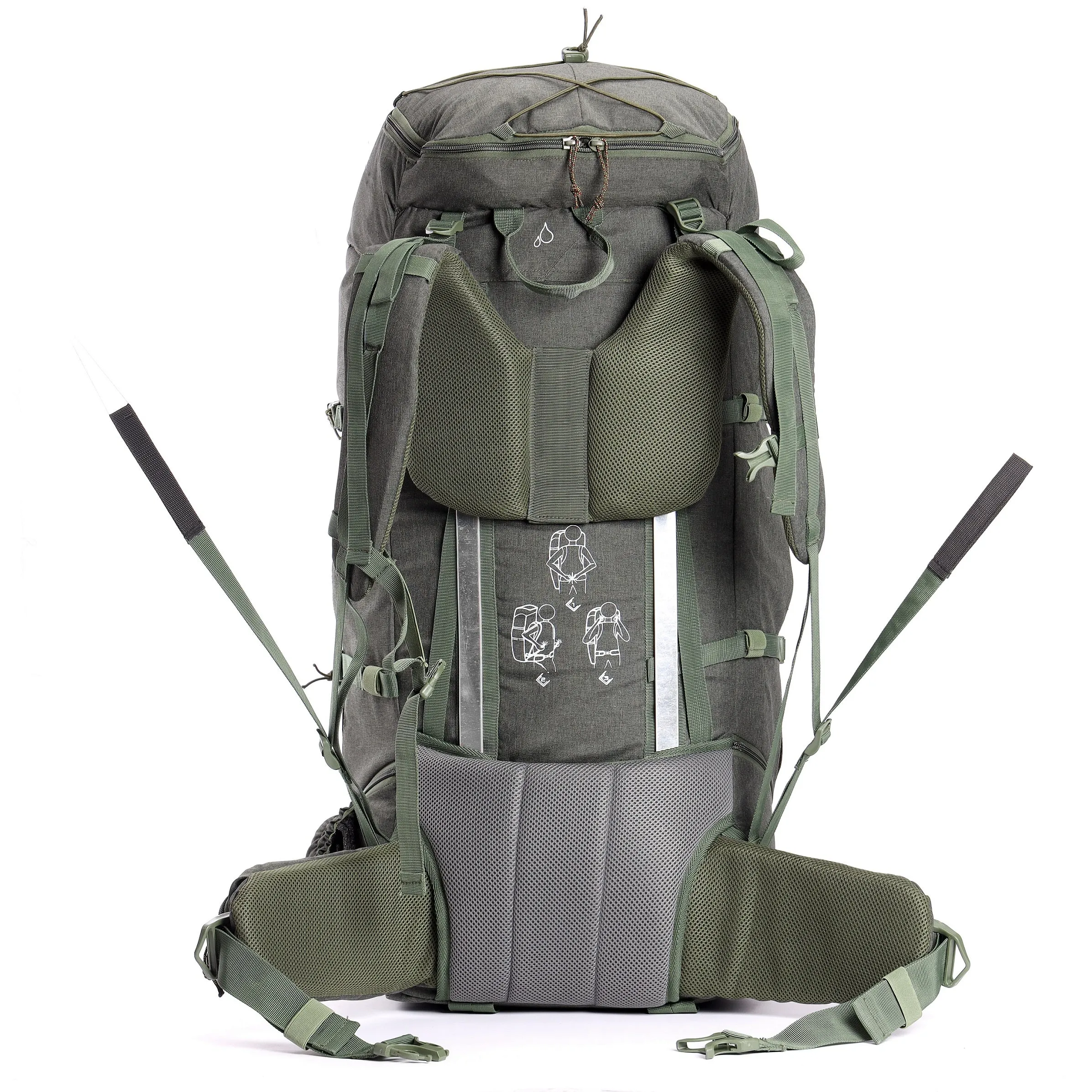 Tripole Terra Backpacking and Trekking Rucksack with Front Opening, Rain Cover and Metal Frame | 3 Year Warranty | Green | 75 Litres