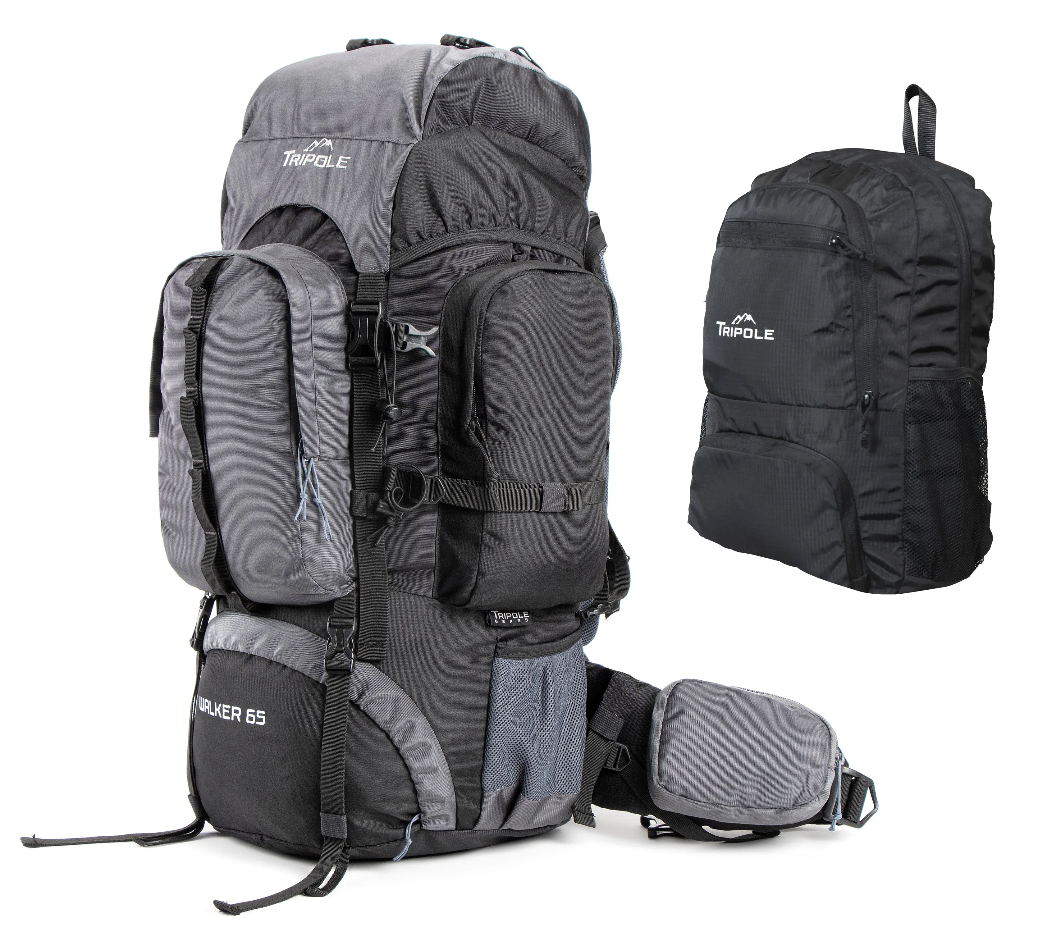 Walker 65 Litre Rucksack (Black & Grey)   Foldable Day Pack