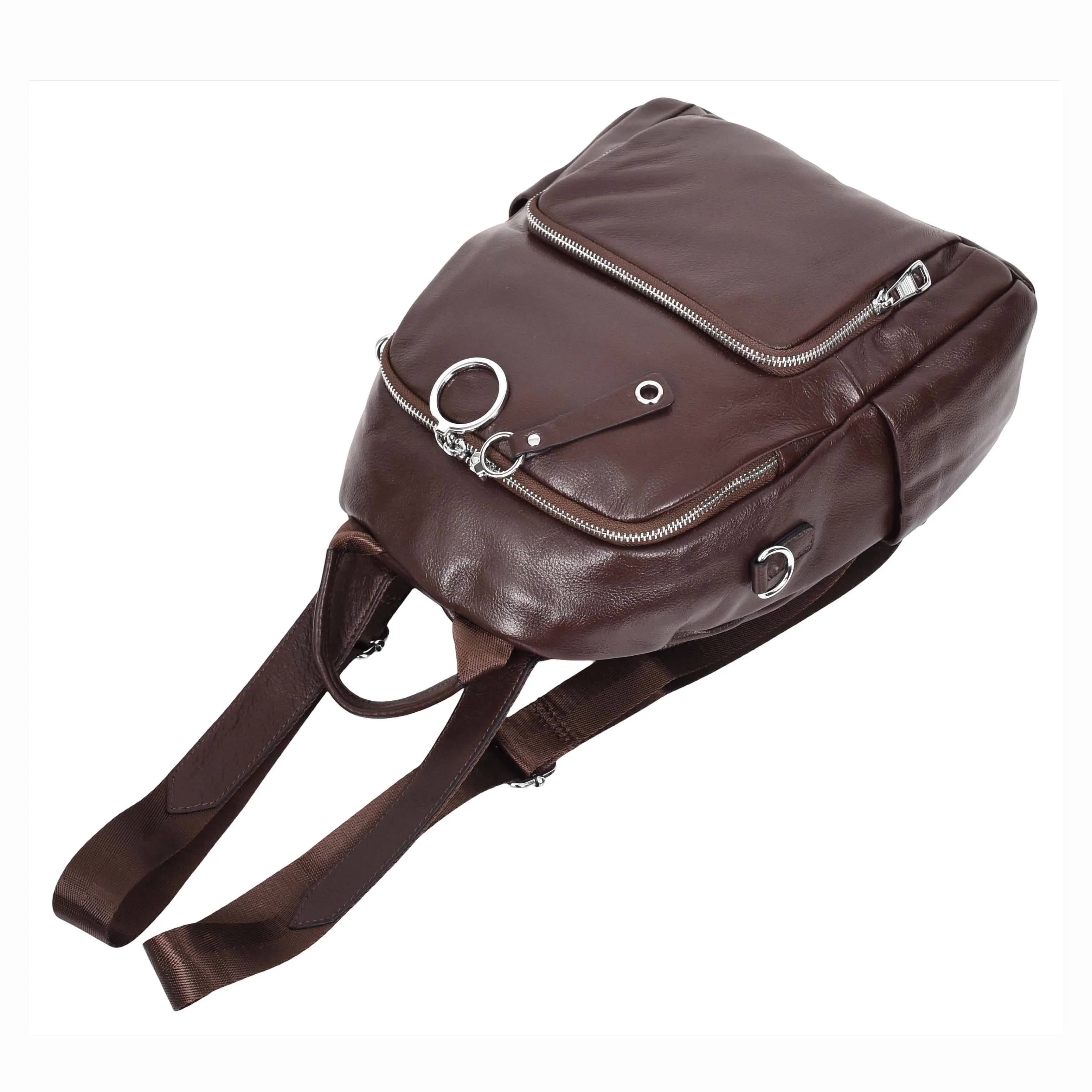 Women's Genuine Leather Backpack Multiple Pockets Casual Fashion Rucksack A618 Brown