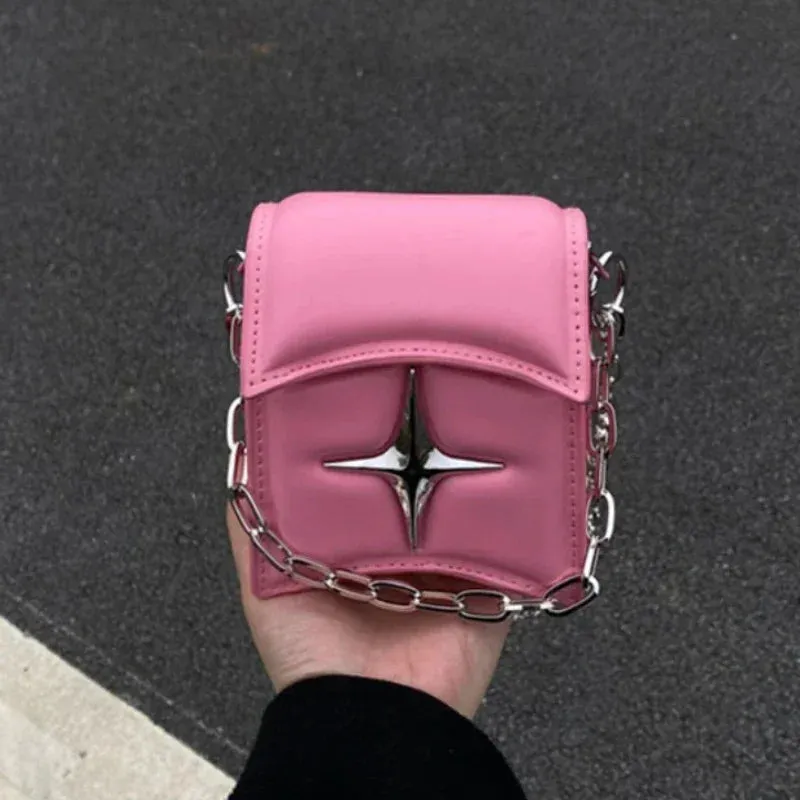 Y2K Vintage Korean Chain Small Cross Gothic PU Leather Pink Bag