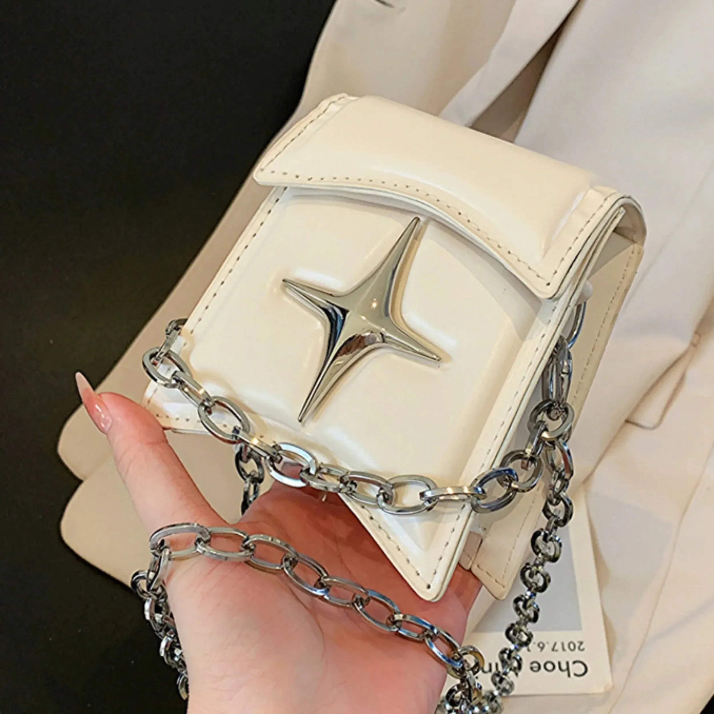 Y2K Vintage Korean Chain Small Cross Gothic PU Leather Pink Bag