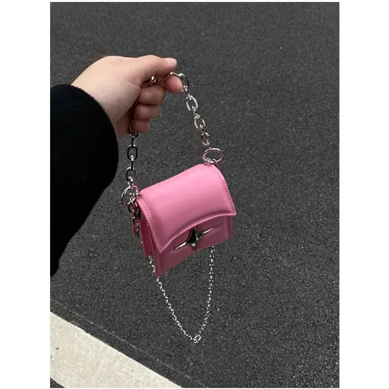 Y2K Vintage Korean Chain Small Cross Gothic PU Leather Pink Bag