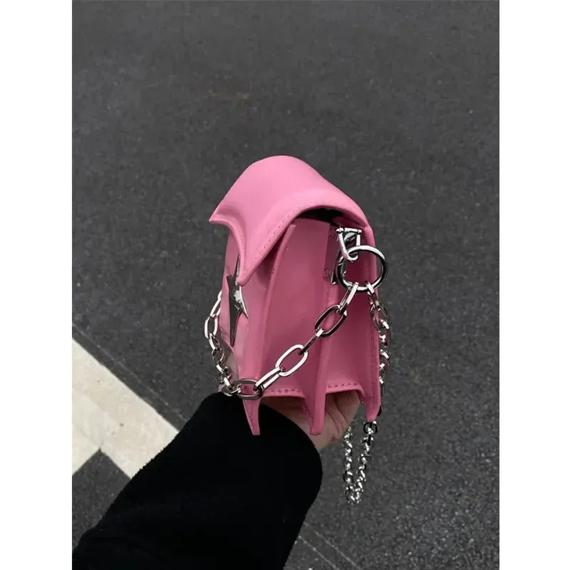 Y2K Vintage Korean Chain Small Cross Gothic PU Leather Pink Bag